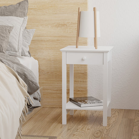 Wooden Side Table 39cm Wide With 1 Drawer in Set Of 2 - Velmora