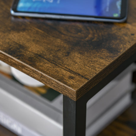 Wooden Side Table 40cm Wide With 2 Drawers And Metal Frame - Velmora