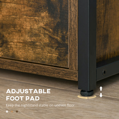 Wooden Side Table 40cm Wide With 2 Drawers And Metal Frame - Velmora