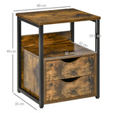 Wooden Side Table 40cm Wide With 2 Drawers And Metal Frame - Velmora