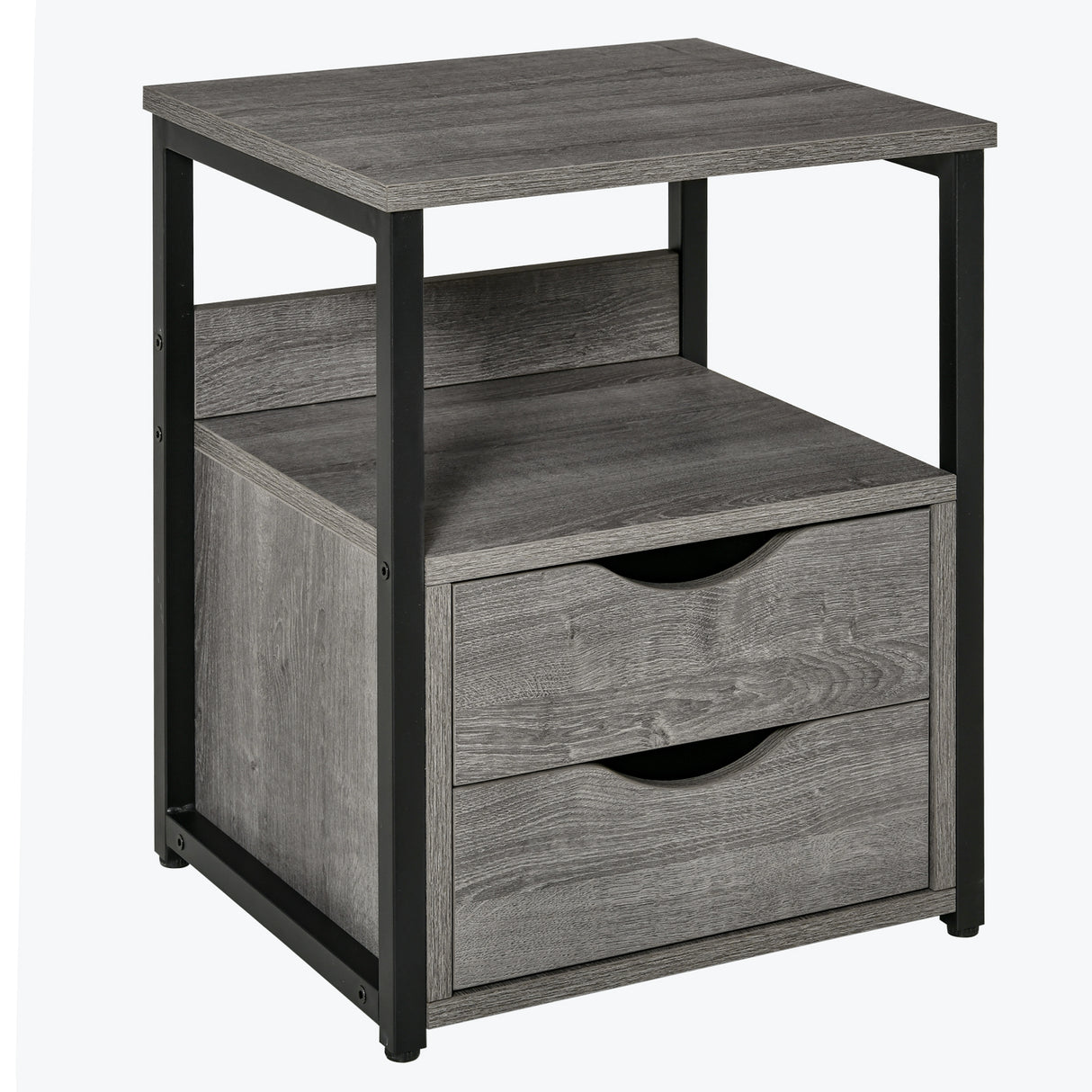 Wooden Side Table 40cm Wide With 2 Drawers And Metal Frame - Velmora