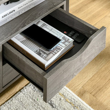 Wooden Side Table 40cm Wide With 2 Drawers And Metal Frame - Velmora