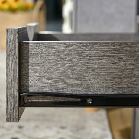 Wooden Side Table 40cm Wide With 2 Drawers And Metal Frame - Velmora