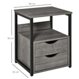 Wooden Side Table 40cm Wide With 2 Drawers And Metal Frame - Velmora