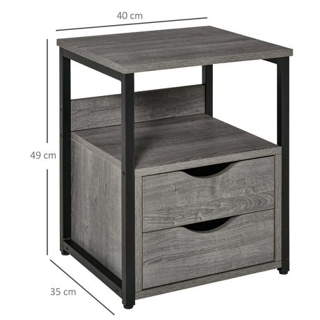 Wooden Side Table 40cm Wide With 2 Drawers And Metal Frame - Velmora