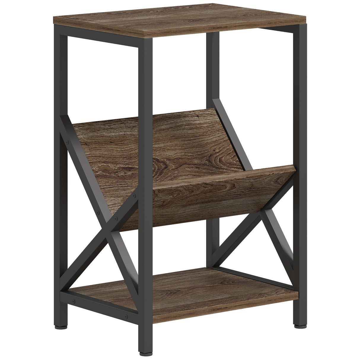 Wooden Side Table 40cm Wide With Magazine Holder - Velmora