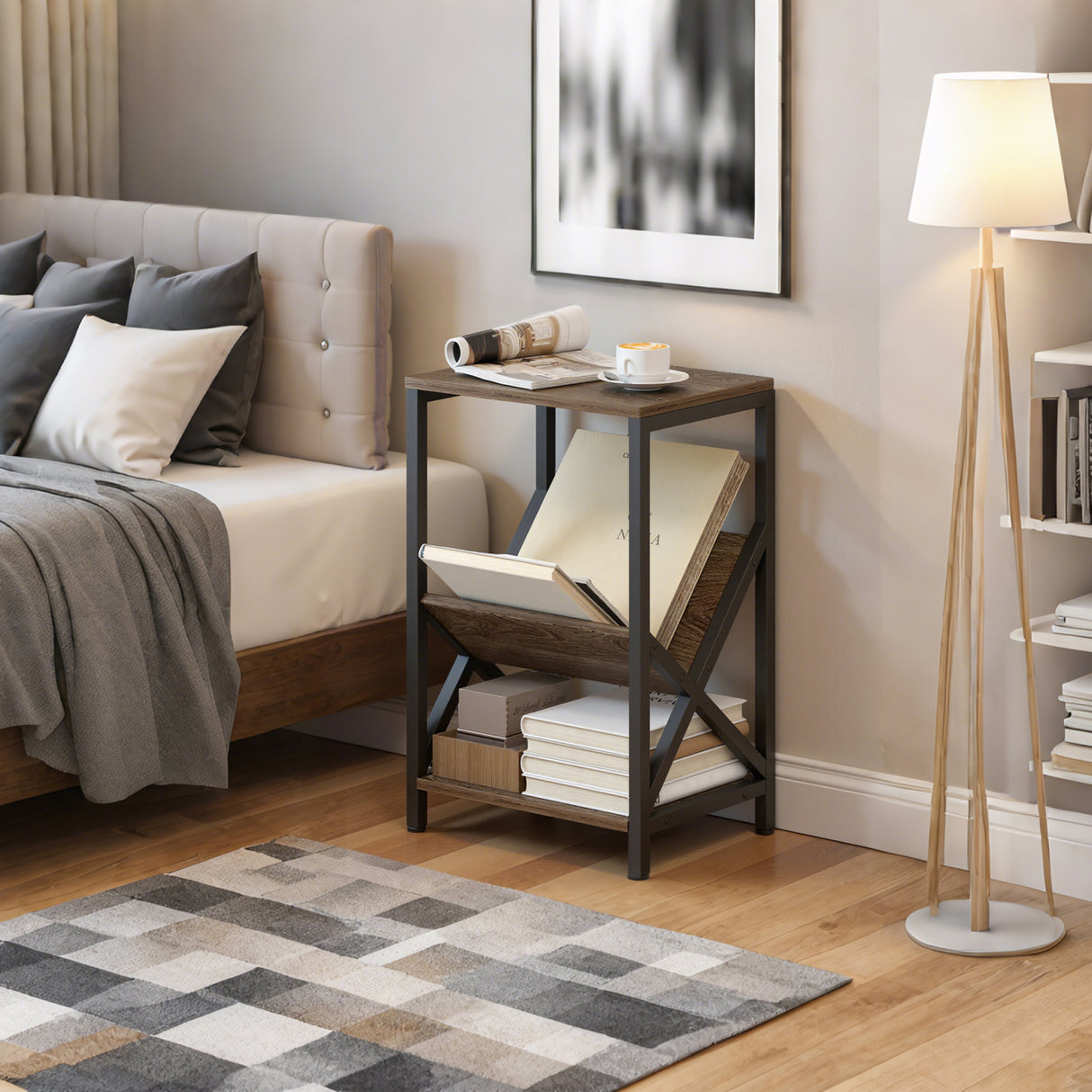 Wooden Side Table 40cm Wide With Magazine Holder - Velmora