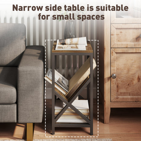 Wooden Side Table 40cm Wide With Magazine Holder - Velmora