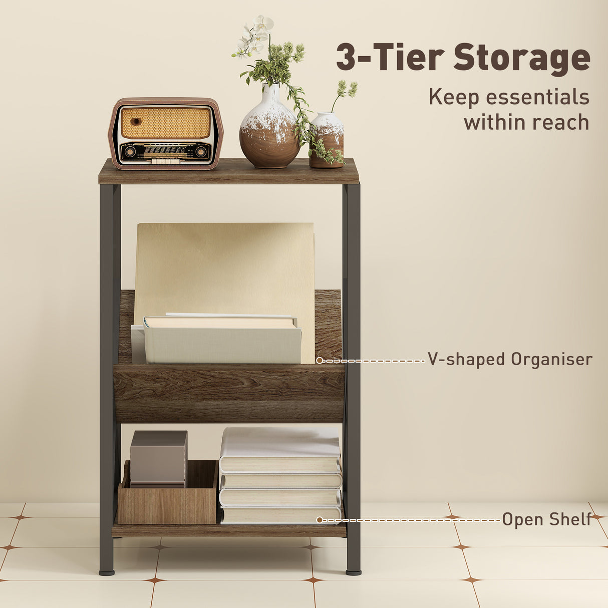 Wooden Side Table 40cm Wide With Magazine Holder - Velmora