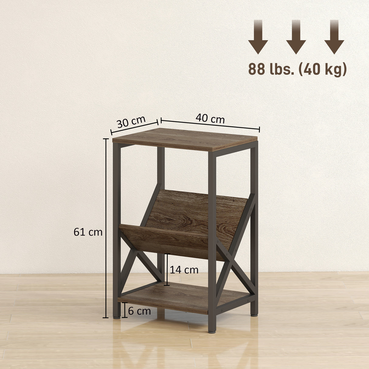 Wooden Side Table 40cm Wide With Magazine Holder - Velmora
