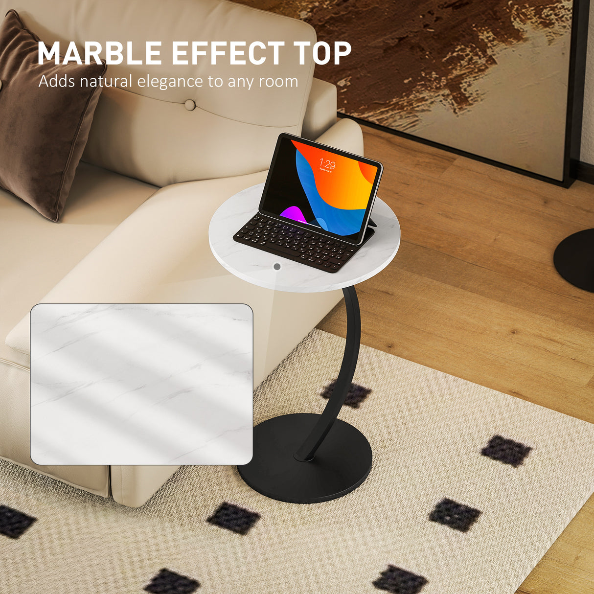 Wooden Side Table 40cm Wide With Metal Frame - Velmora