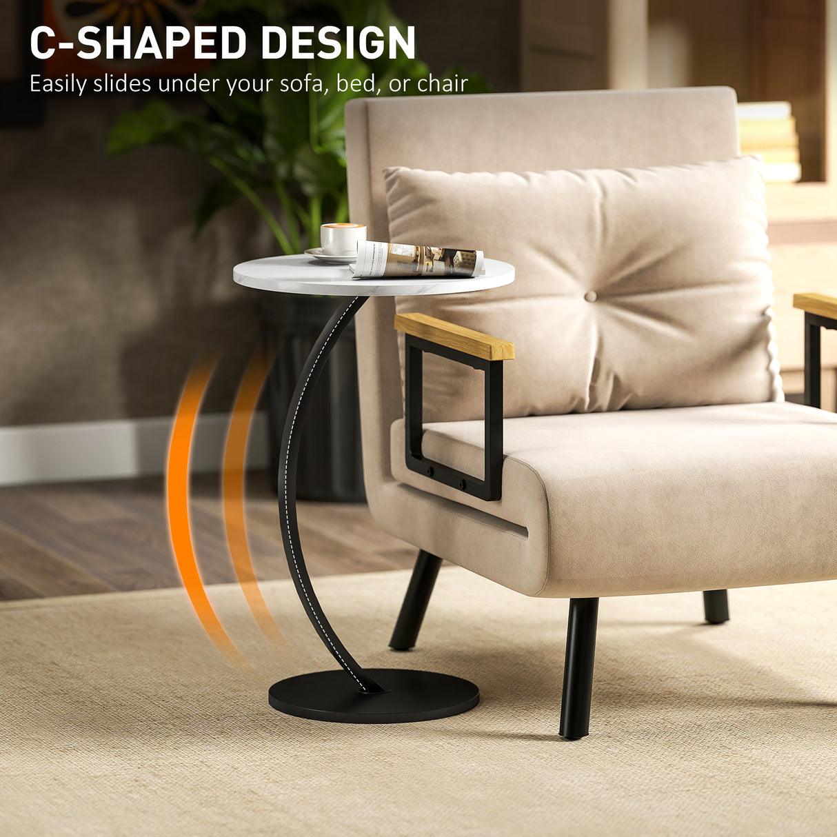 Wooden Side Table 40cm Wide With Metal Frame - Velmora
