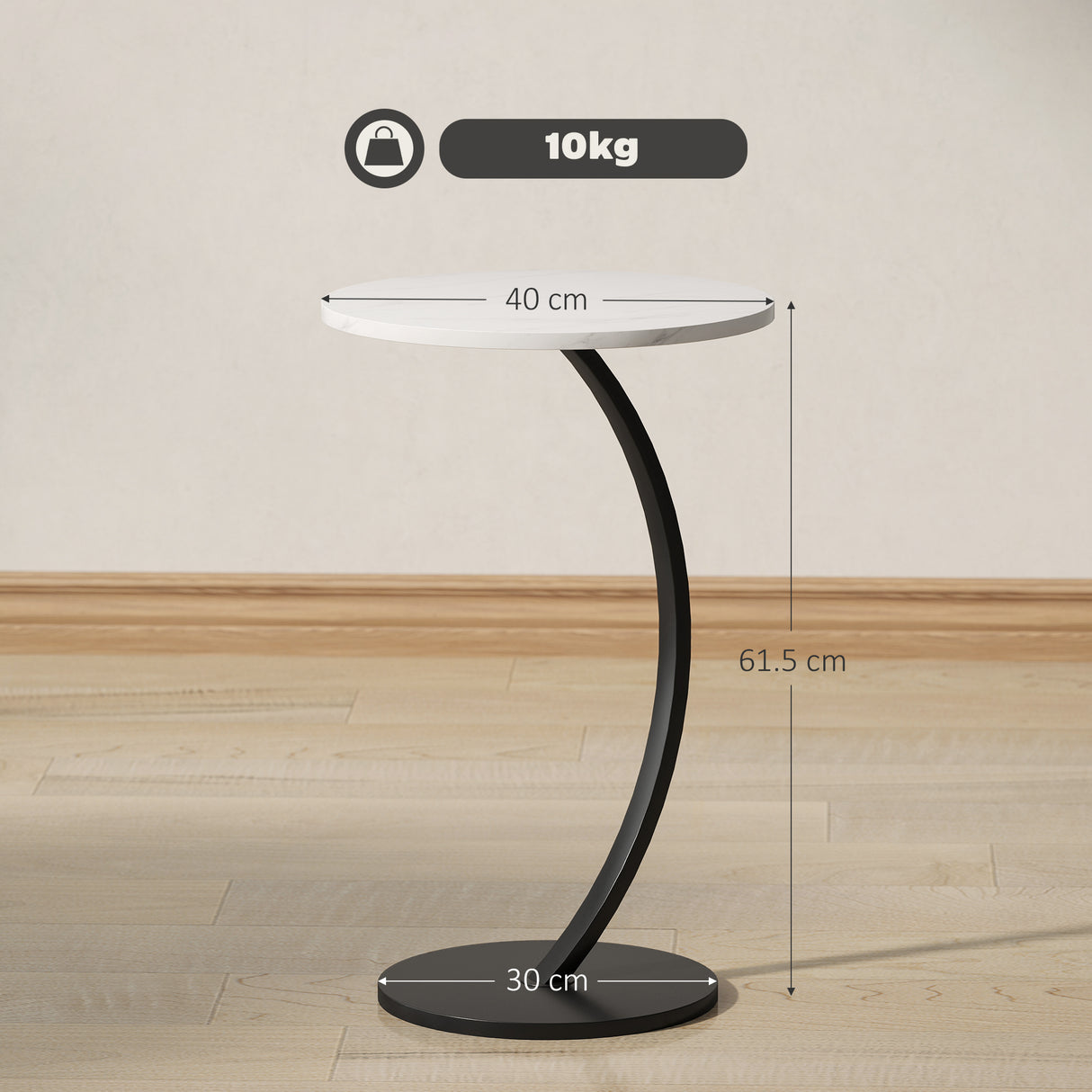 Wooden Side Table 40cm Wide With Metal Frame - Velmora