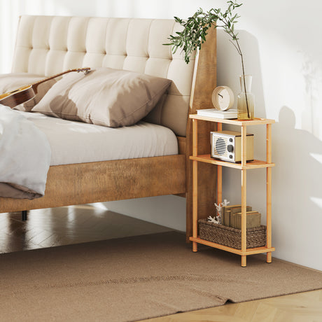 Wooden Side Table 40cm Wide With Storage Shelf - Velmora