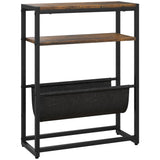 Wooden Side Table 43cm Wide With Steel Frame And Magazine Rack - Velmora