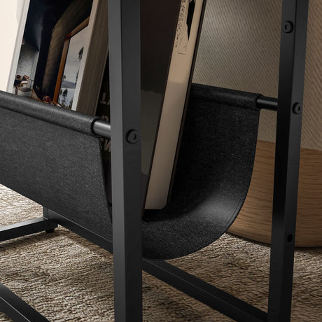 Wooden Side Table 43cm Wide With Steel Frame And Magazine Rack - Velmora