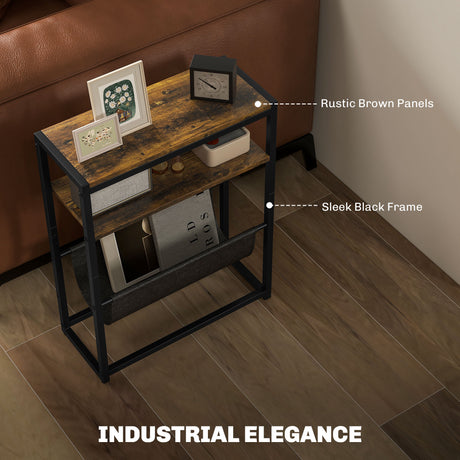 Wooden Side Table 43cm Wide With Steel Frame And Magazine Rack - Velmora