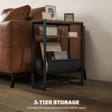 Wooden Side Table 43cm Wide With Steel Frame And Magazine Rack - Velmora