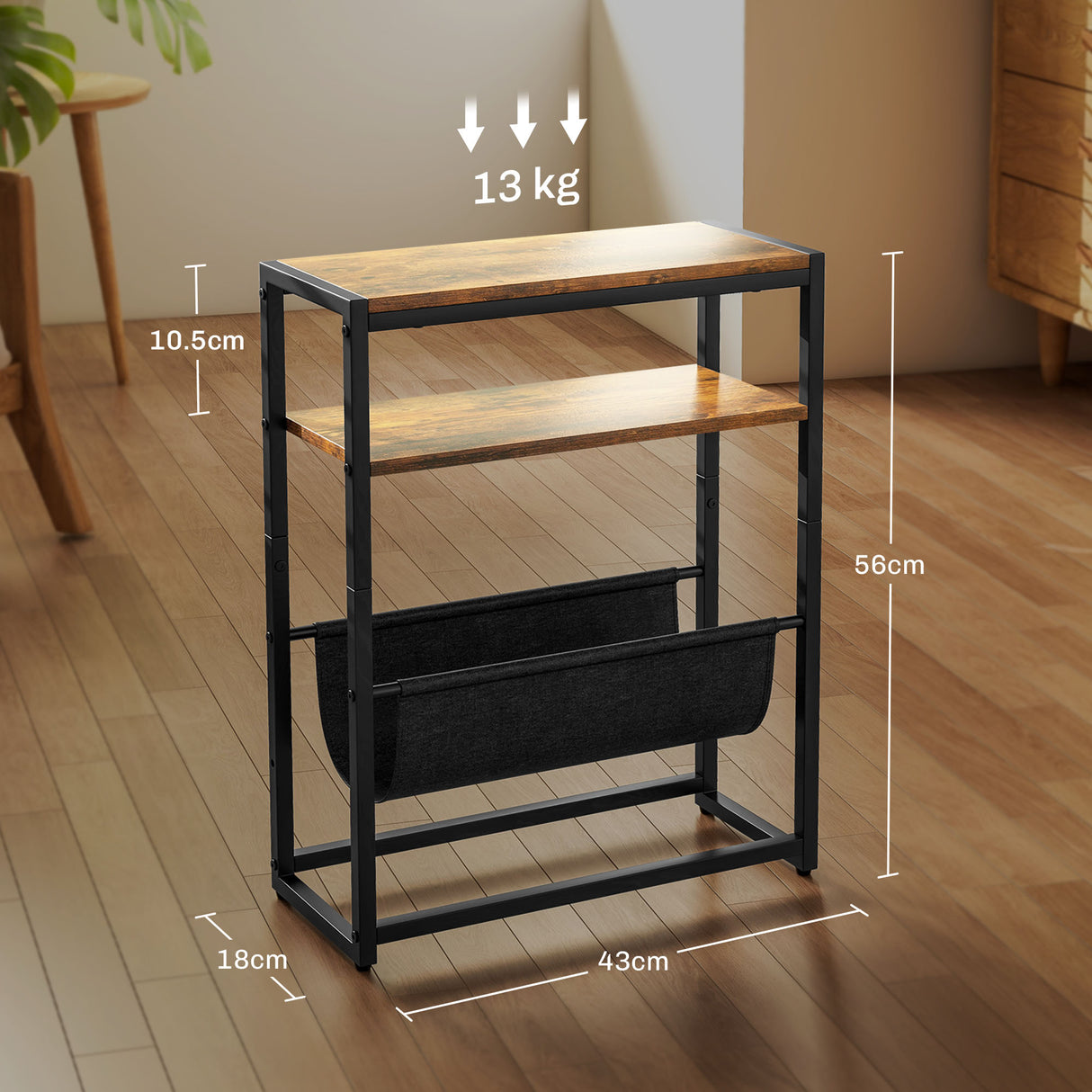 Wooden Side Table 43cm Wide With Steel Frame And Magazine Rack - Velmora