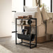 Wooden Side Table 43cm Wide With Steel Frame And Magazine Rack - Velmora