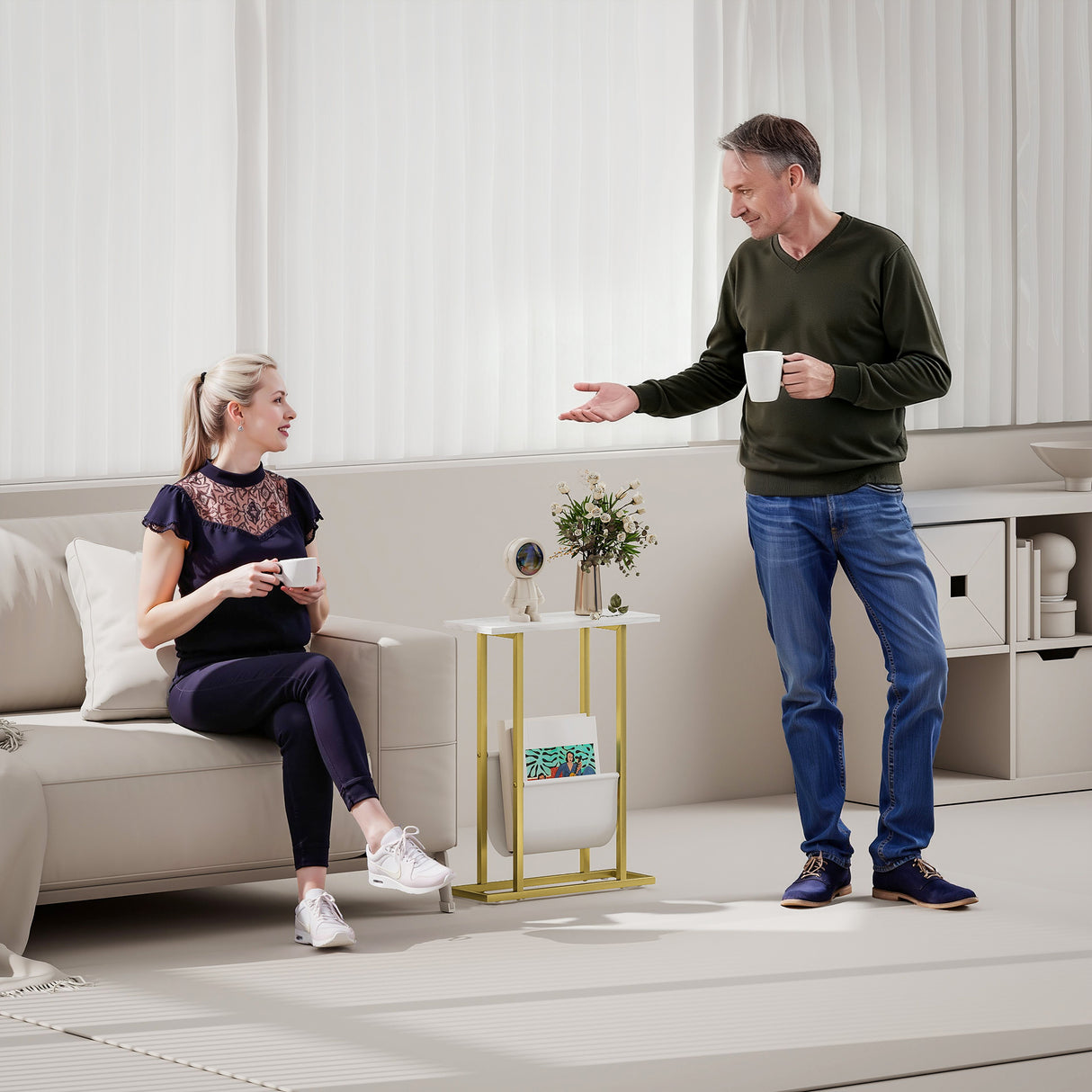 Wooden Side Table 45cm Wide With Gold Steel Frame - Velmora