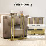 Wooden Side Table 45cm Wide With Gold Steel Frame - Velmora