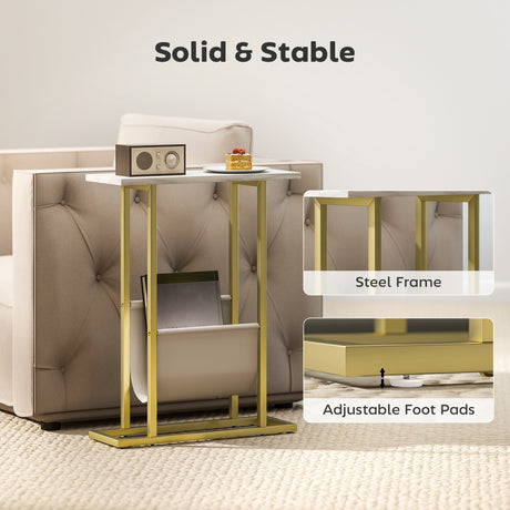 Wooden Side Table 45cm Wide With Gold Steel Frame - Velmora