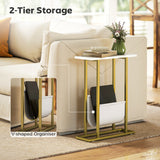 Wooden Side Table 45cm Wide With Gold Steel Frame - Velmora