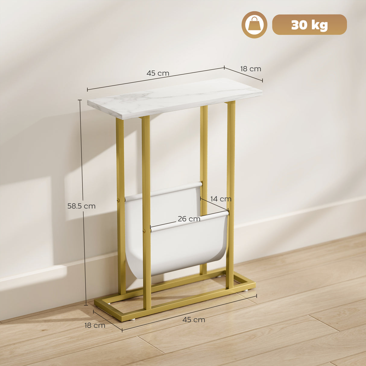 Wooden Side Table 45cm Wide With Gold Steel Frame - Velmora