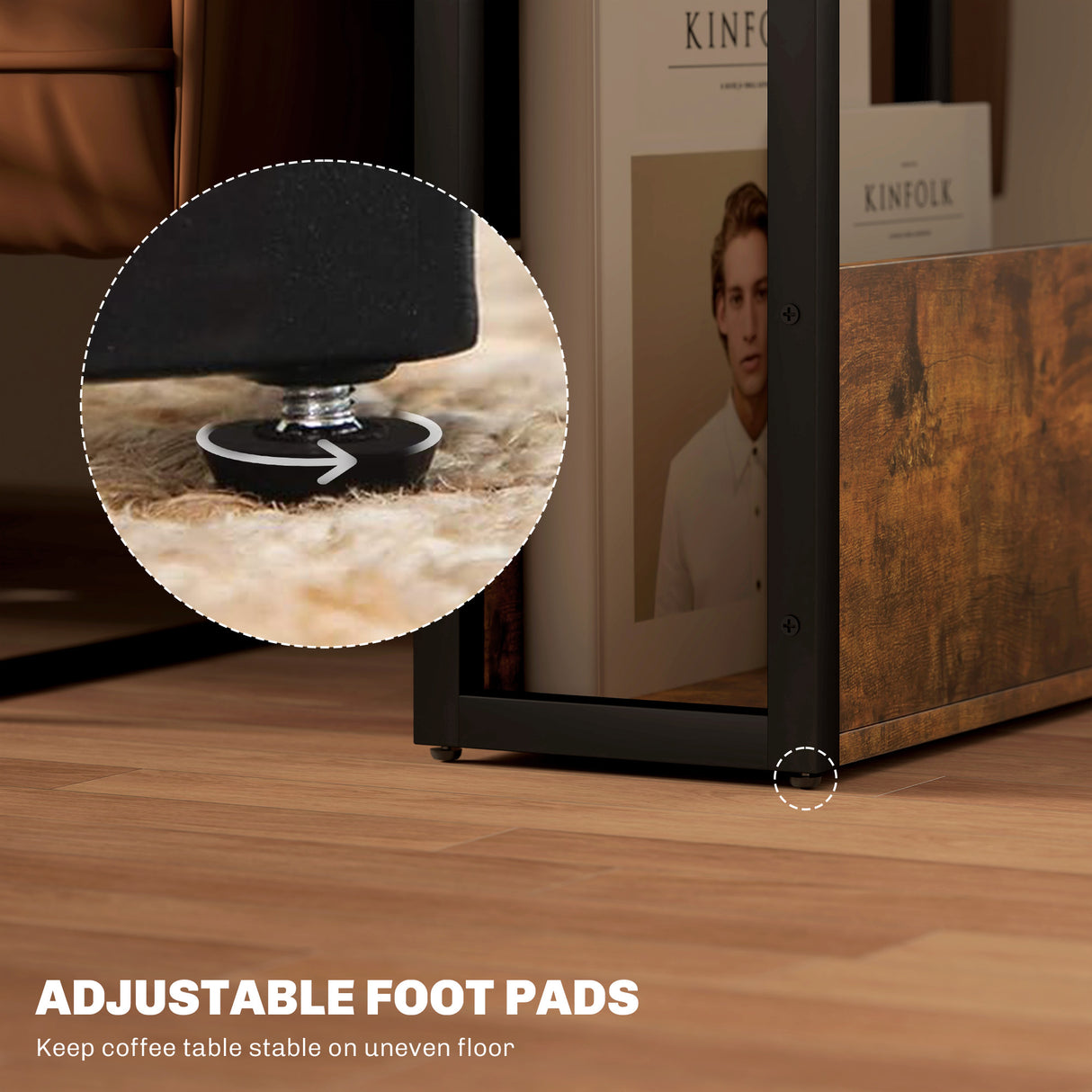 Wooden Side Table 46cm Wide With Metal Frame - Velmora