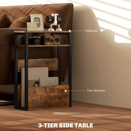 Wooden Side Table 46cm Wide With Metal Frame - Velmora