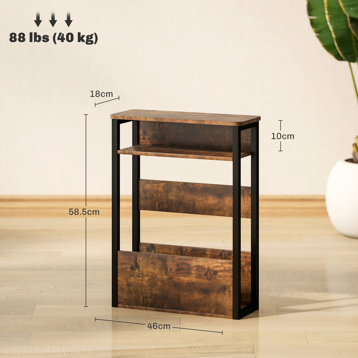 Wooden Side Table 46cm Wide With Metal Frame - Velmora