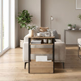 Wooden Side Table 46cm Wide With Metal Frame - Velmora
