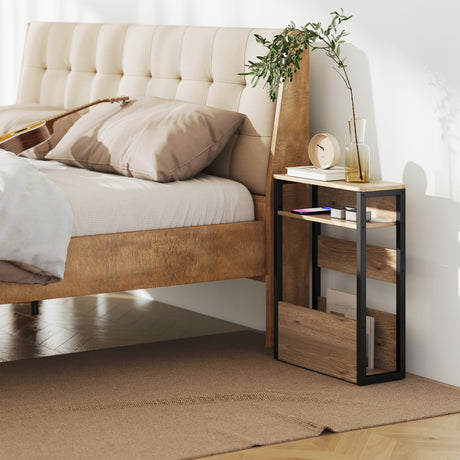 Wooden Side Table 46cm Wide With Metal Frame - Velmora