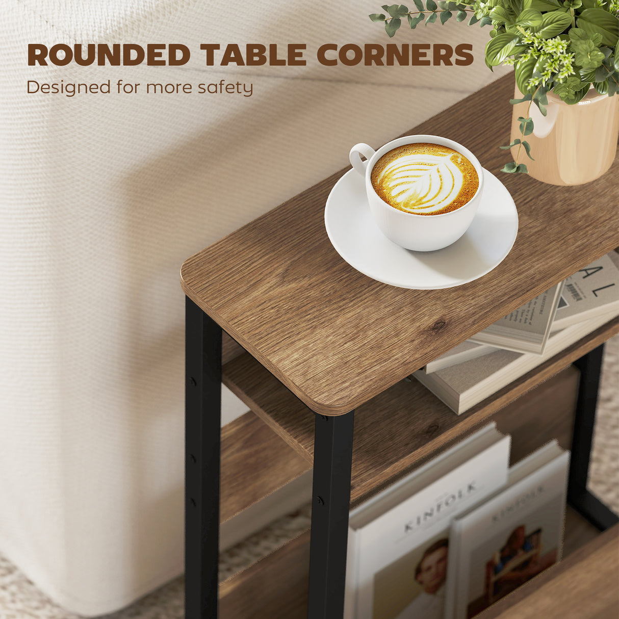 Wooden Side Table 46cm Wide With Metal Frame - Velmora