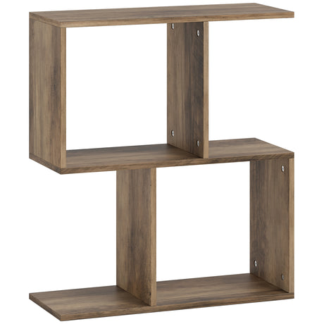 Wooden Side Table 50cm Wide S-Shaped With Storage Shelves - Velmora