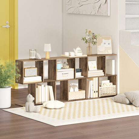 Wooden Side Table 50cm Wide S-Shaped With Storage Shelves - Velmora
