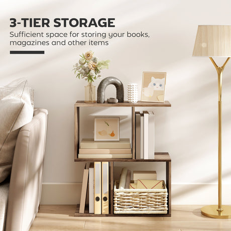 Wooden Side Table 50cm Wide S-Shaped With Storage Shelves - Velmora