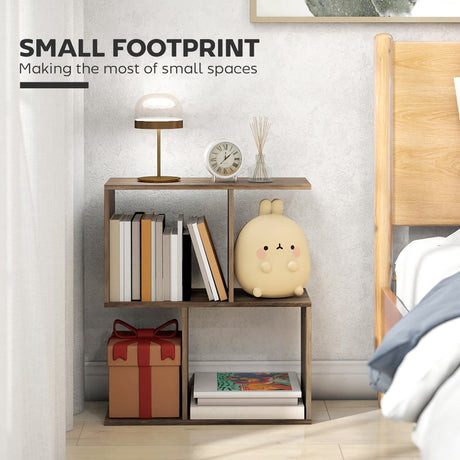 Wooden Side Table 50cm Wide S-Shaped With Storage Shelves - Velmora