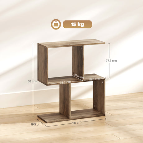 Wooden Side Table 50cm Wide S-Shaped With Storage Shelves - Velmora