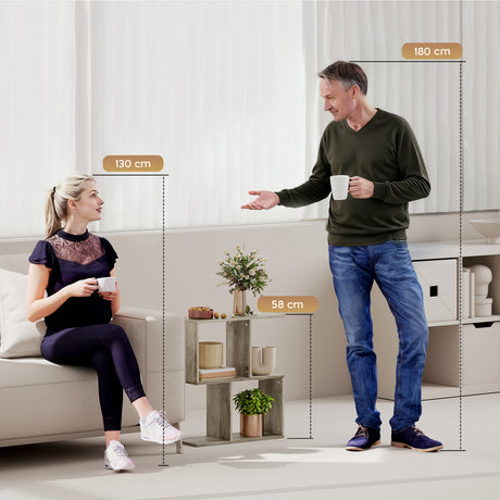 Wooden Side Table 50cm Wide S-Shaped With Storage Shelves - Velmora