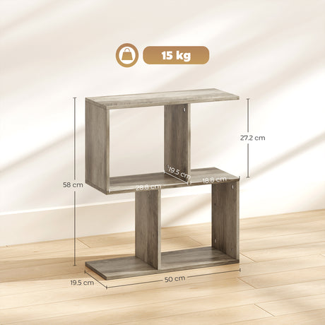 Wooden Side Table 50cm Wide S-Shaped With Storage Shelves - Velmora