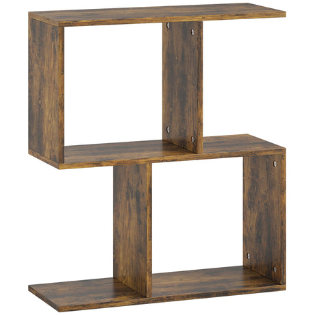 Wooden Side Table 50cm Wide S-Shaped With Storage Shelves - Velmora