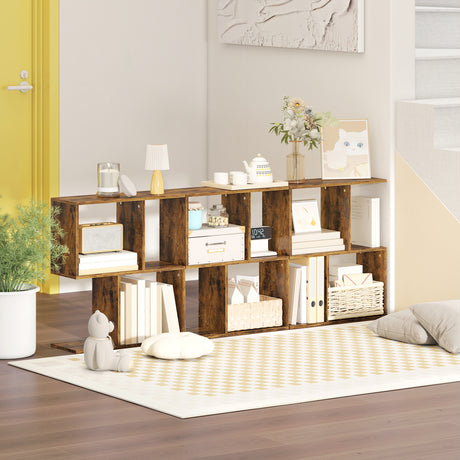 Wooden Side Table 50cm Wide S-Shaped With Storage Shelves - Velmora