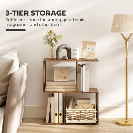 Wooden Side Table 50cm Wide S-Shaped With Storage Shelves - Velmora