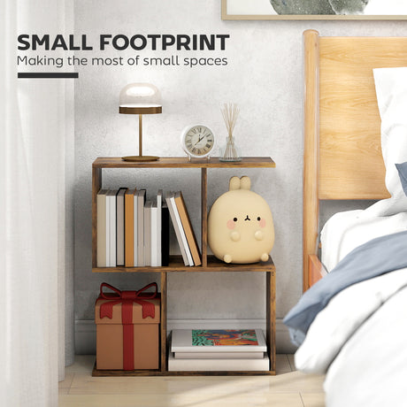 Wooden Side Table 50cm Wide S-Shaped With Storage Shelves - Velmora