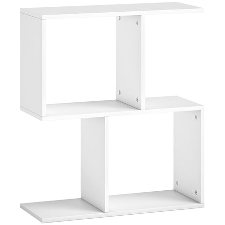 Wooden Side Table 50cm Wide S-Shaped With Storage Shelves - Velmora