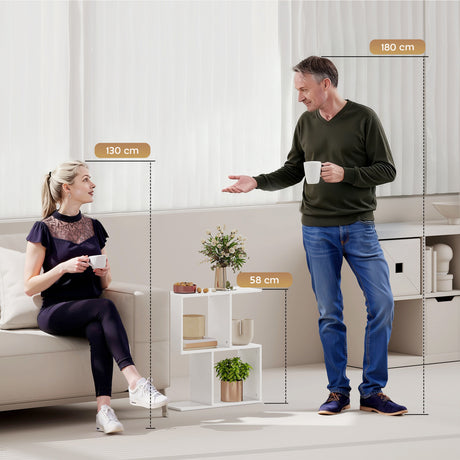 Wooden Side Table 50cm Wide S-Shaped With Storage Shelves - Velmora
