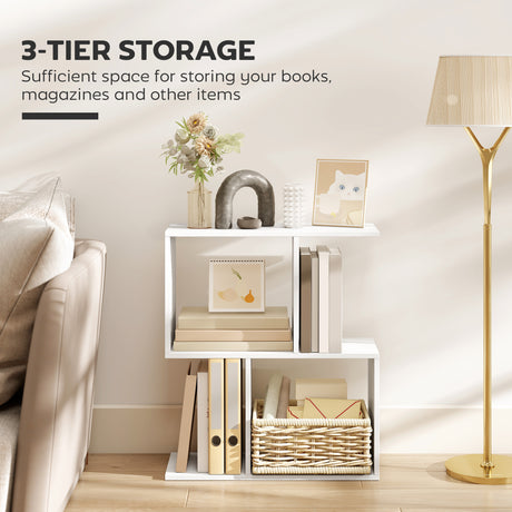 Wooden Side Table 50cm Wide S-Shaped With Storage Shelves - Velmora