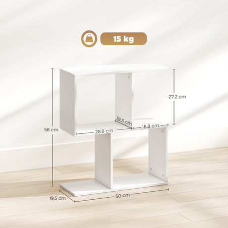 Wooden Side Table 50cm Wide S-Shaped With Storage Shelves - Velmora